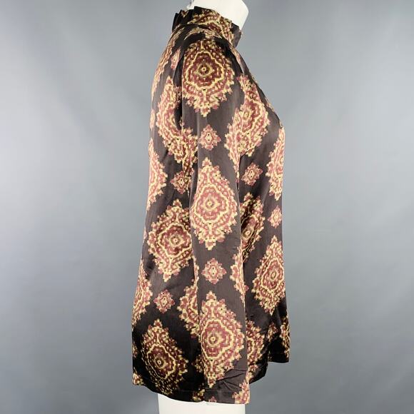 DRIES VAN NOTEN Size 4 Black Yellow Brown Silk Abstract Long Sleeve Dress Top - Picture 3 of 7